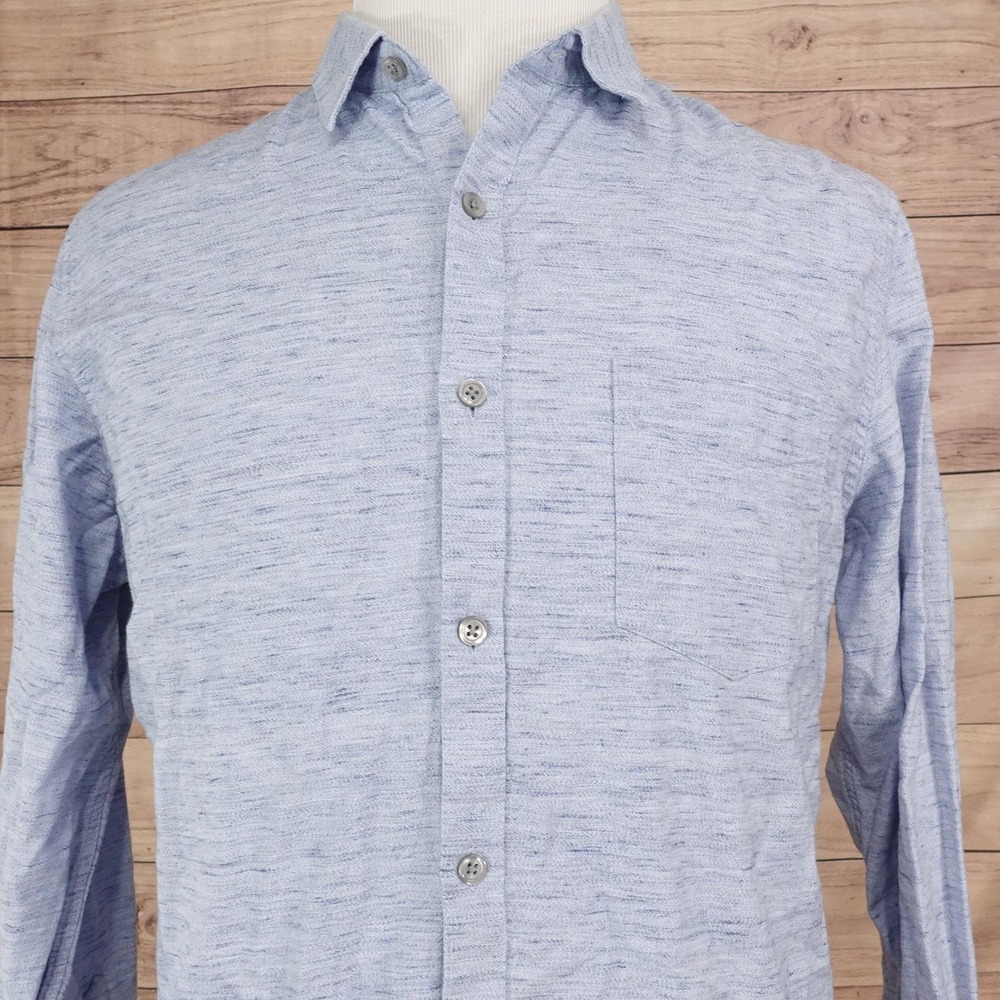 Marc Anthony Shirt Mens XL Blue Solid Long Sleeve Button-Up Slim Fit Cotton